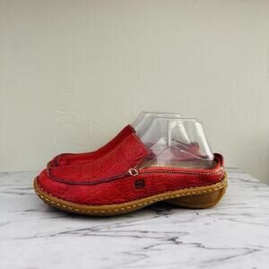 Born Red Leather Slip On Clogs Women’s Size 7.5